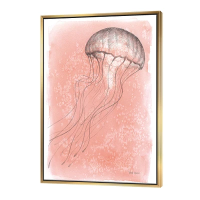 Designart - Coastal Sea Life IV jellyfish sketches - Nautical & Coastal Canvas in Gold Frame