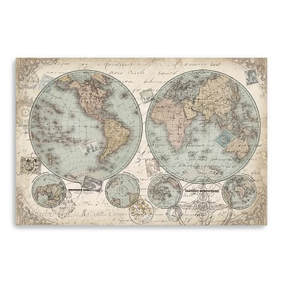World Map Hemispheres Landscape Canvas Giclee