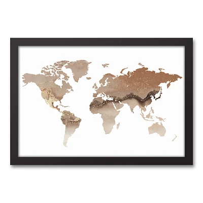 Abstract World Map Black Framed Canvas