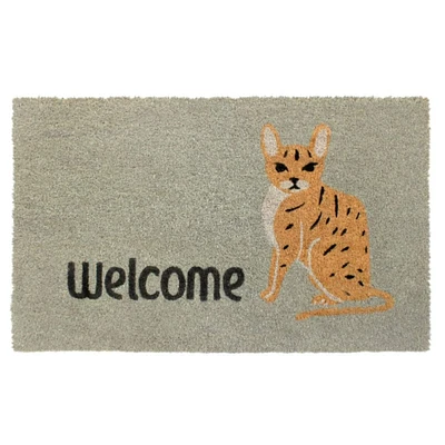 RugSmith Light Gray Cheetah Cat Machine Tufted Coir Doormat