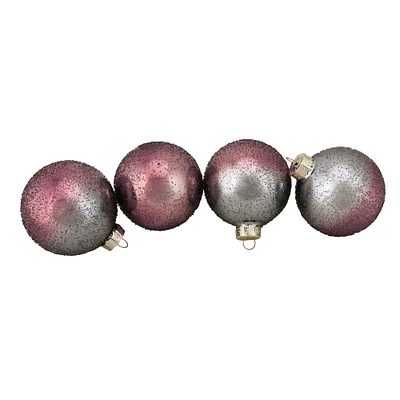 4ct. 3" Pink & Gray Hand Blown Textured Glass Ball Ornaments