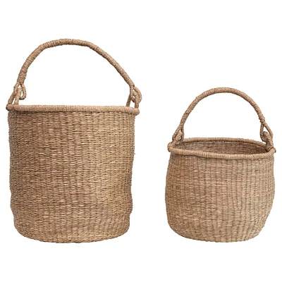 Handwoven Seagrass Baskets with Handles Set