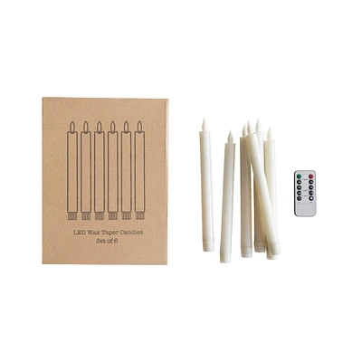 9.75" Cream Flameless LED Wax Taper Candles, 6ct.