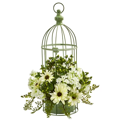 19" Daisy Arrangement in Decorative Bird Cage