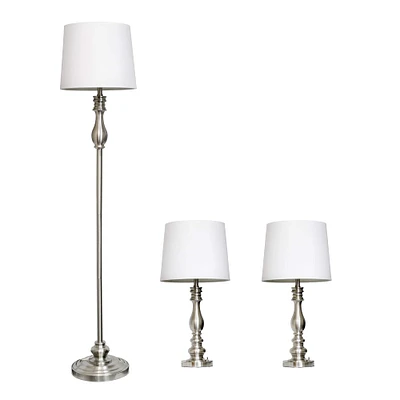 Lalia Home Classic Brushed Steel Table and Floor Lamp Set