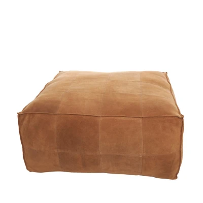 35" Leather Low Profile Square Pouf with Patchwork Design