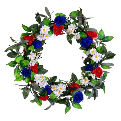 22" Red, White & Blue Floral Wreath With Berries
