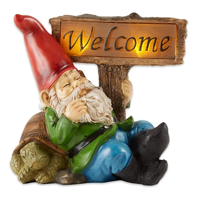 Welcome Gnome Solar Statue 8" x 5" x 7.5"