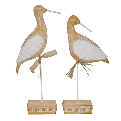 Set of 2 Brown Resin Coastal Bird Sculpture, 9" x 6"