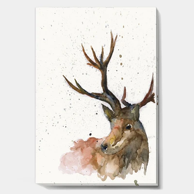 Designart - Handpainted Deer on White - Cottage Canvas Wall Art