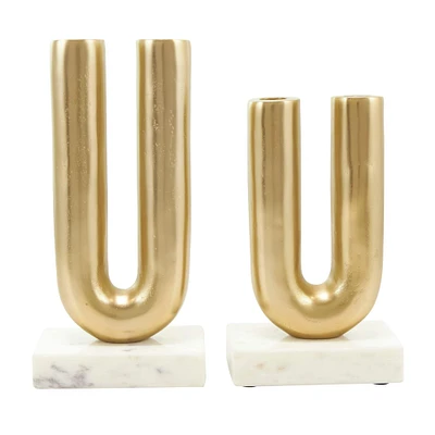 Gold Aluminum U-Shaped Candle Holder Set