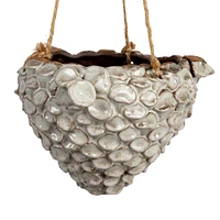 7.5" Ivory Hanging Stoneware Seashell Planter with Rope