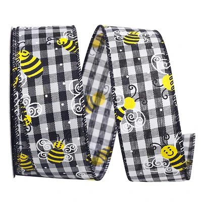 Reliant 1.5" x 20yd. Wired Bumble Bee Gingham Check Ribbon