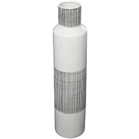 Glossy White Ceramic Vase with Vertical Stripes