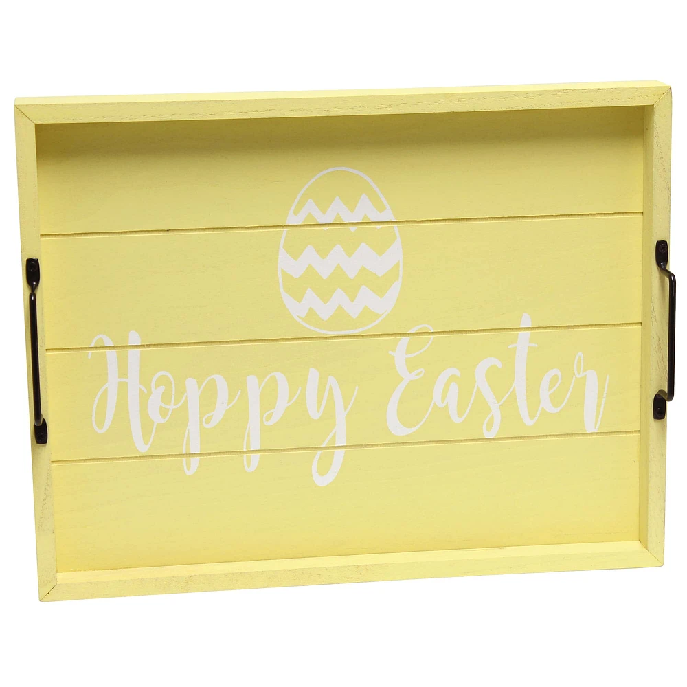 Elegant Designs™ 15.5" Yellow Wash Hoppy Easter Serving Tray with Handles