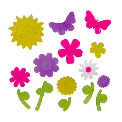 Pink & Purple Spring Flowers Gel Window Cling Set