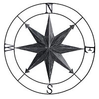 40" Washed Nautical Metal Compass Wall Art Decor