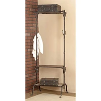 72" Black Metal & Wood Industrial Coat Rack