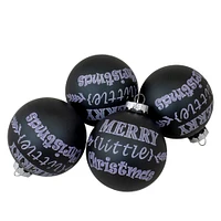 4ct. 2.5" Matte Black Merry Little Christmas Glass Ball Ornaments