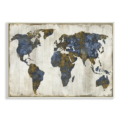 Stupell Industries Gold Blue World Map Design Wall Plaque