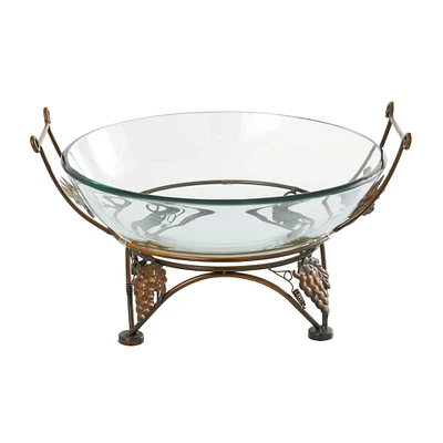 19" Clear Tempered Glass Kitchen Serving Bowl with Copper Metal Grapes Base