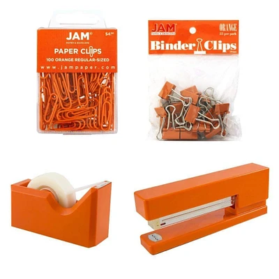 JAM Paper Orange Stapler, Tape Dispenser, Paper Clips & Binder Clips