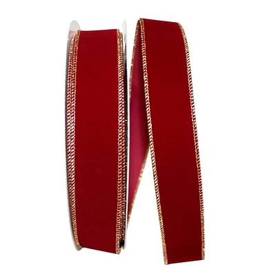 JAM Paper 1.5" Burgundy & Gold Wired Velvet Ribbon