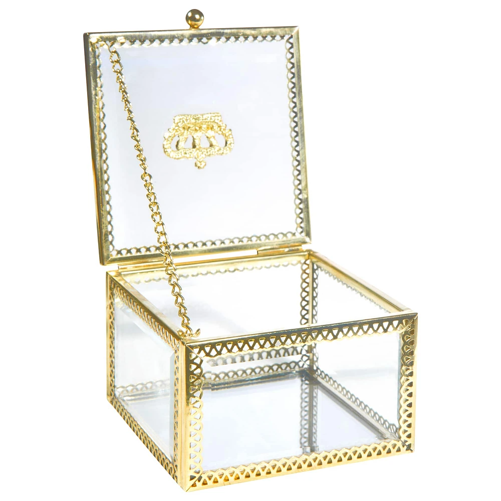 Home Details Gold Vintage Laced Glass Square Keepsake Box