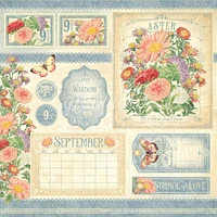 Graphic 45 Flower Market 12" x 12" September Double-Sided Cardstock, 15 Sheets