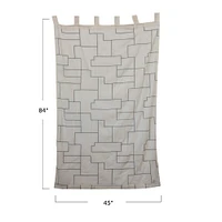 84" Ivory and Black Modern Cotton Curtain Panel with Geometric Embroidery