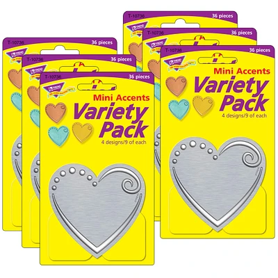 Trend Enterprises® I Heart Metal Hearts Mini Accents® Variety Pack, 6 Packs of 36