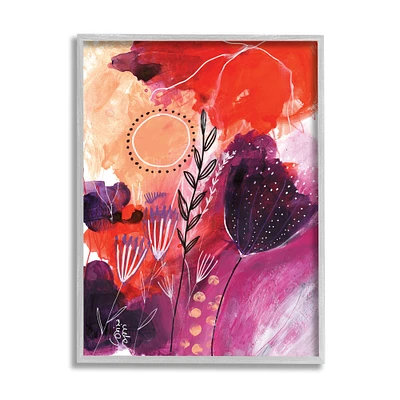 Stupell Industries Whimsical Florals Blooming Orange Pink Purple in Gray Frame Wall Art