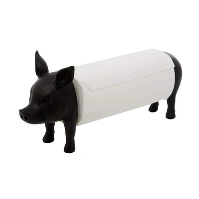 16" Black Farmhouse Pig Paper Towel Holder