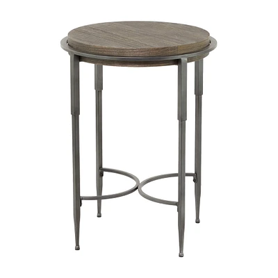 25" Dark Brown Metal Industrial Accent Table