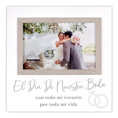 Malden International Designs El Dia de Nuestra Boda Rustic White 4" x 6" Frame