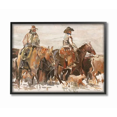Stupell Industries Cowboys And Horses Farm Western Painting in Frame Wall Art