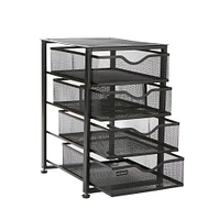 Mind Reader Black Metal Rolling Mesh Office Cart 4-Tiered Drawer Utility Storage Cabinet