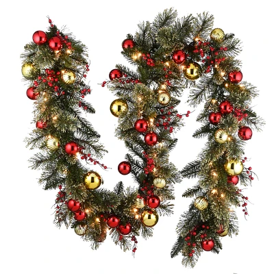 9ft. Pre-Lit Red & Gold Ornament & Berry Garland