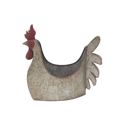 16" Gray Metal Farmhouse Chicken Planter