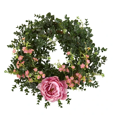 18'' Eucalyptus, Cherry Blossom & Peony Wreath