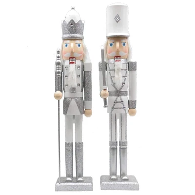 Santa's Workshop 24" White & Silver Nutcracker Set