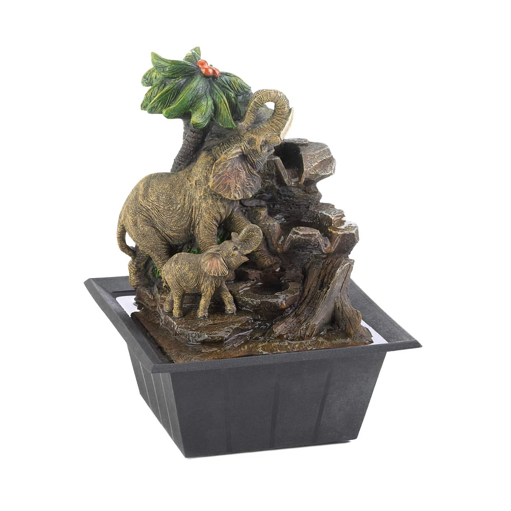 10" Elephant Family LED Tabletop Fountain