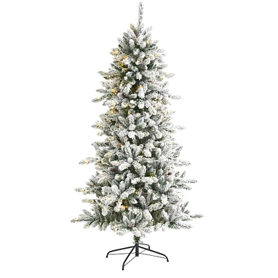 6ft. Pre-Lit Flocked Livingston Fir Artificial Christmas Tree with Pinecones, Clear LED Lights