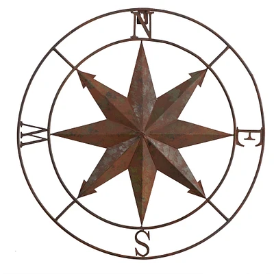 18" Rustic Nautical Metal Compass Wall Art Decor