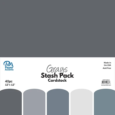 PA Paper™ Accents Grays Stash Pack 12" x 12" Paper, 40 Sheets