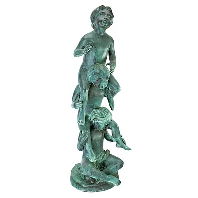 Design Toscano Medium Child's Play Stacked Children Spitting Cast Bronze Statue