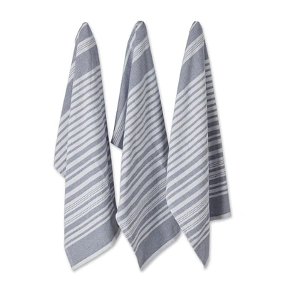 DII® French Blue Variegated Stripe Terry Dishtowels, 3ct.