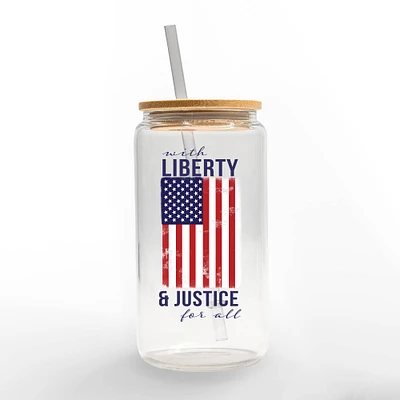 16oz. Liberty & Justice Flag Glass Can Cup