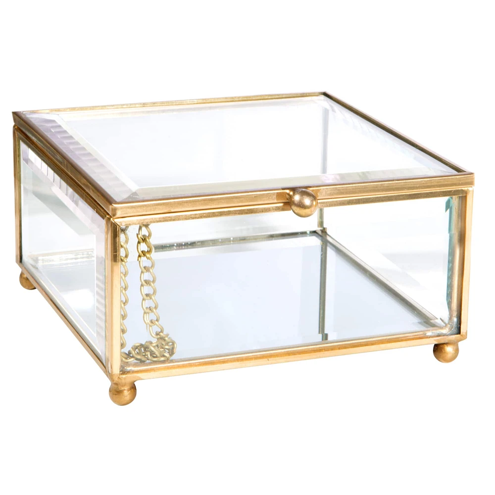 Home Details Vintage Mirrored Bottom Gold Square Keepsake Box