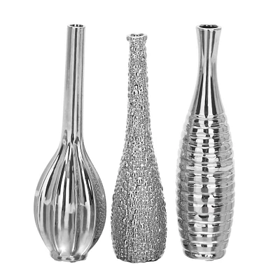 13" Silver Ceramic Glam Vase Set